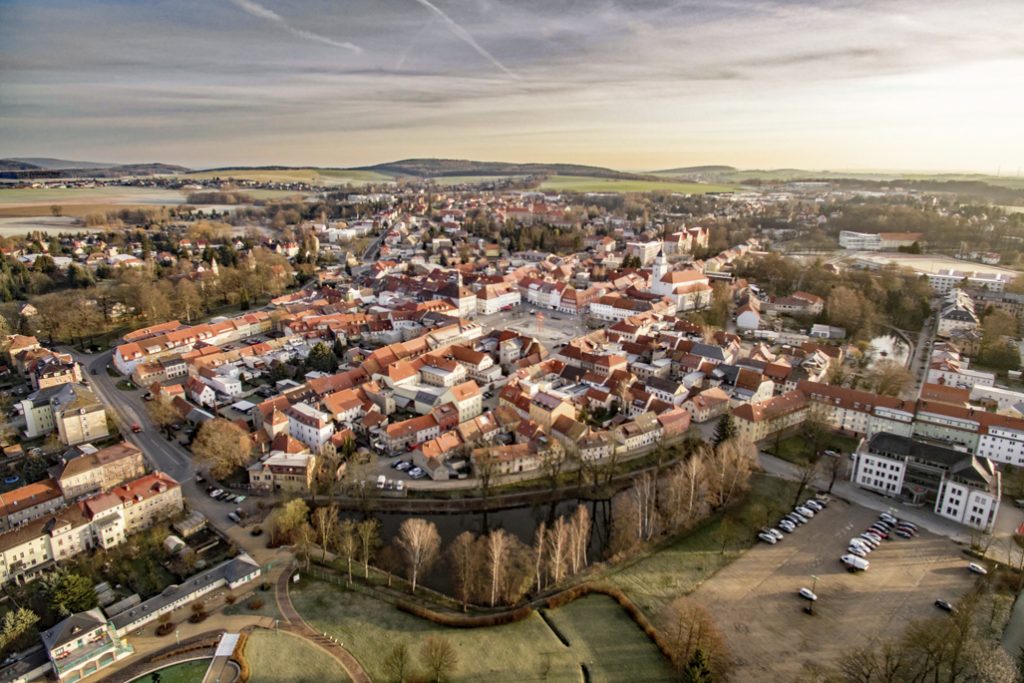 Frostiger Märzmorgen - Sicht vom Stadtbad zum Altstadtkern