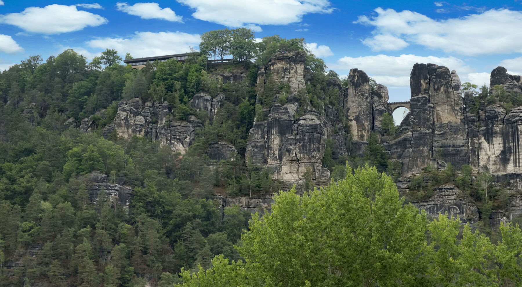 Blick vom Elbradweg auf die Basteibrücke